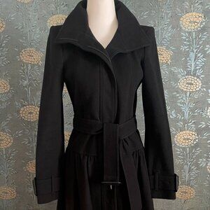 Burberry London Black Virgin Wool Cashmere Coat Knee Length Size 38